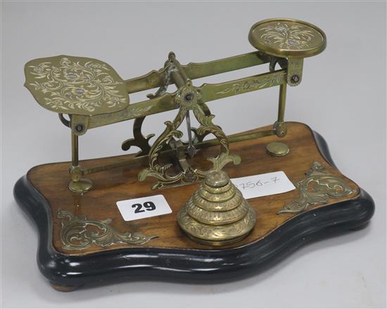 A set of Victorian brass mounted postal scales
